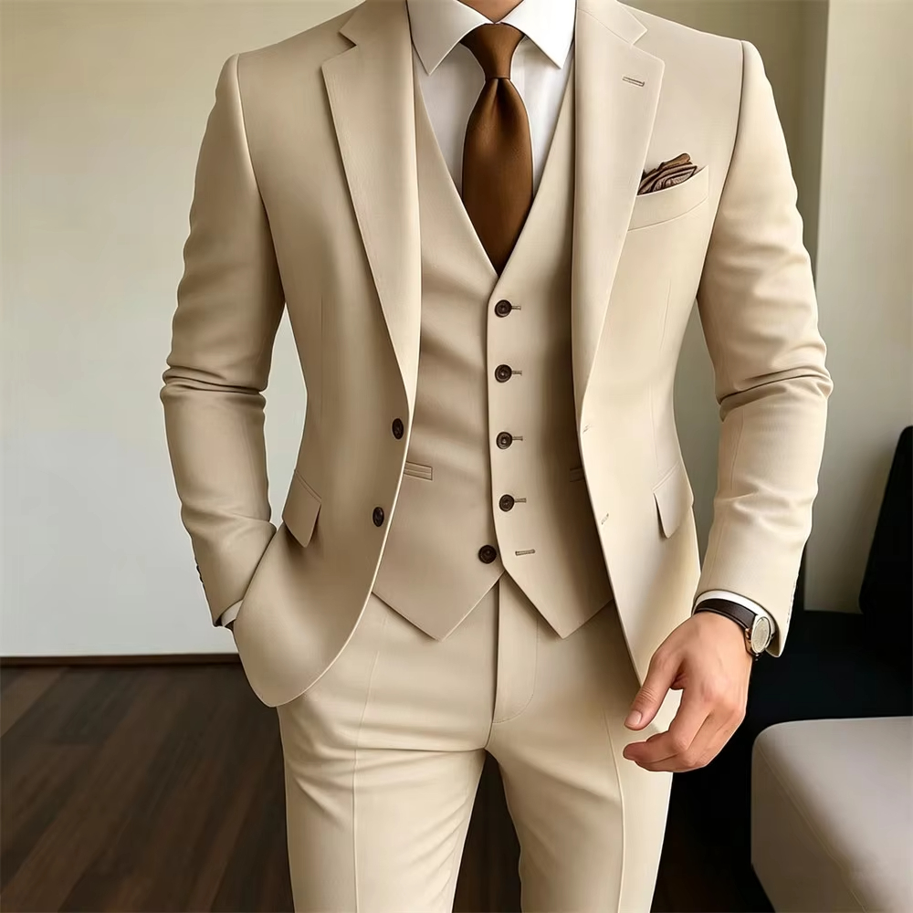 Men Formal Party Wear Outfit - Completo da Uomo Kaki 3 Pezzi: