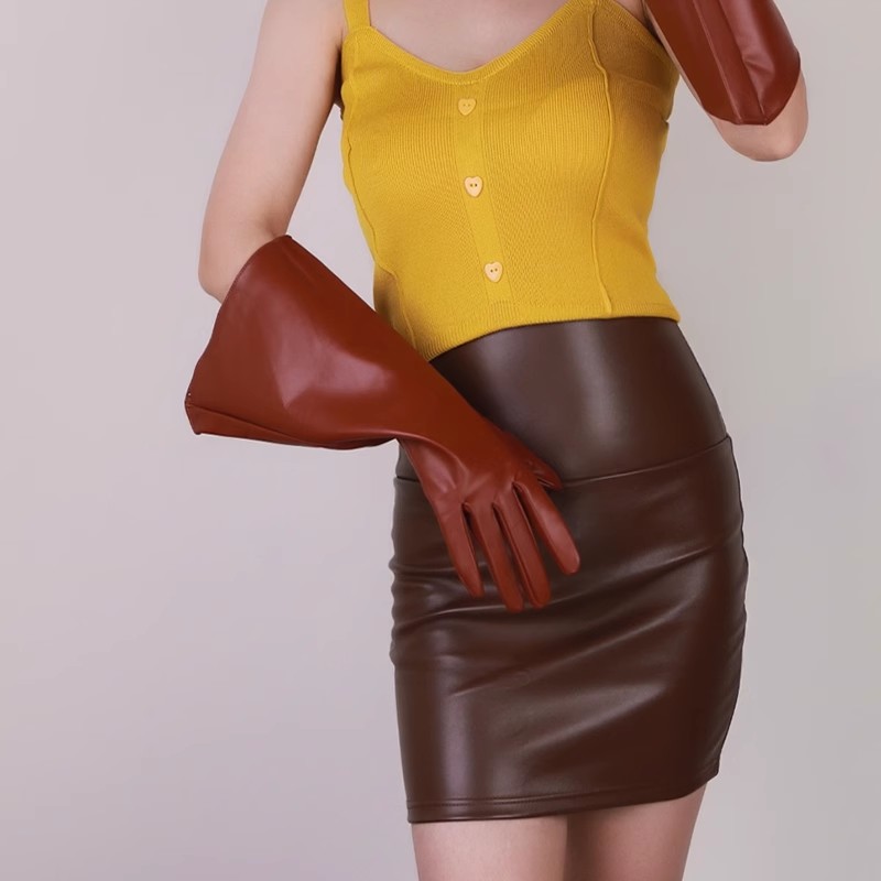 Formal Glove Leather - Guanto lungo marrone a maniche larghe