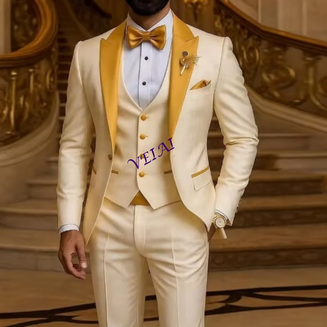 Men'S Formal Wear Rental - Abito da uomo avorio con colletto