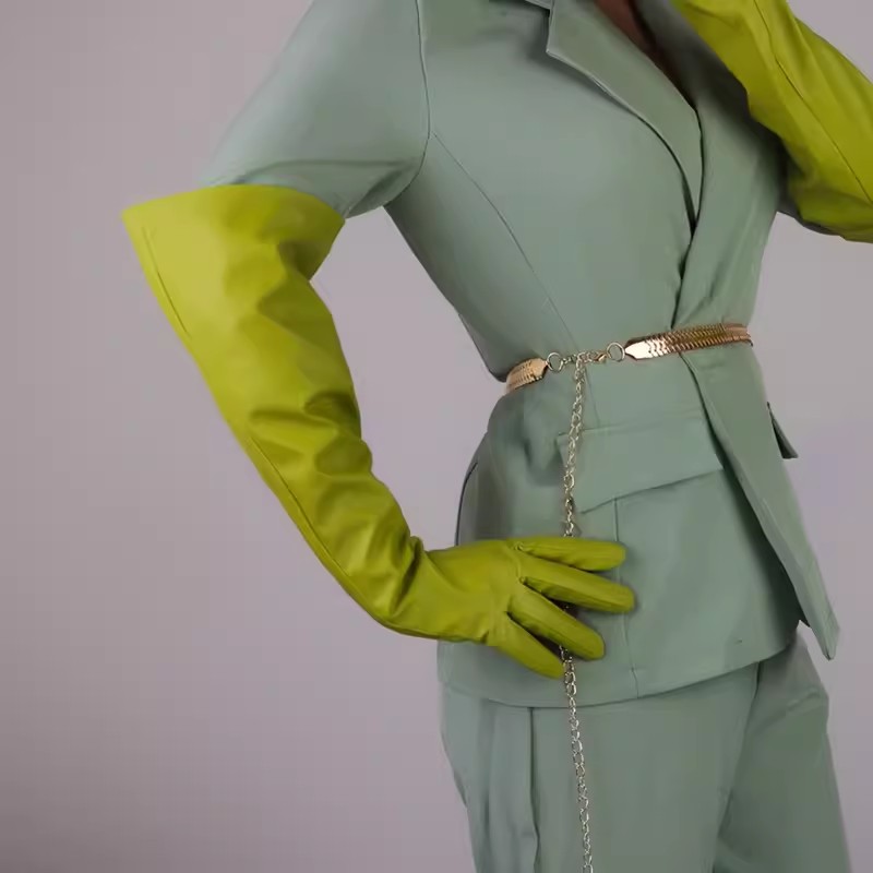 Formal Glove Leather - Guanto Lungo Verde in Pelle PU